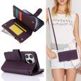 thumbnail image 1 of Allytechgroup Wallet Case for Apple iPhone 14 Pro,  Retro [1 Zipper Pocket + 6 Cards Slots] Hand Wrist Shoulder Strap Stand Shockproof iPhone 14 Pro Cover Case for Girls Women, Purple, 1 of 10