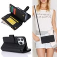 thumbnail image 1 of Allytechgroup Wallet Case for Apple iPhone 14 Pro,  Retro [1 Zipper Pocket + 6 Cards Slots] Hand Wrist Shoulder Strap Stand Shockproof iPhone 14 Pro Cover Case for Girls Women, Black, 1 of 10