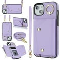 thumbnail image 1 of Allytechgroup Wallet Case for Apple iPhone 14, RFID Blocking Crossbody Shoulder Strap Hand Wrist Cards Holder Ring Stand Bumper Drop Protection Phone Case for Girls Women, Purple, 1 of 9