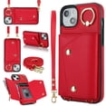 thumbnail image 1 of Allytechgroup Wallet Case for Apple iPhone 14, RFID Blocking Crossbody Shoulder Strap Hand Wrist Cards Holder Ring Stand Bumper Drop Protection Phone Case for Girls Women, Red, 1 of 9