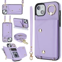 Allytechgroup Wallet Case for Apple iPhone 15 Plus, RFID Blocking Crossbody Shoulder Strap Hand Wrist Cards Holder Ring Stand Bumper Drop Protection Phone Case for Girls Women, Purple