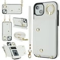 thumbnail image 1 of Allytechgroup Wallet Case for Apple iPhone 15 Plus, RFID Blocking Crossbody Shoulder Strap Hand Wrist Cards Holder Ring Stand Bumper Drop Protection Phone Case for Girls Women, White, 1 of 9