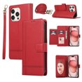thumbnail image 1 of Allytechgroup Wallet Case for Apple iPhone 15 Pro with Crossbody Strap Hand Wrist, Makeup Mirror Cards Slots Cash Pocket RFID Blocking Flip Stand Slim Case Cover for iPhone 15 Pro, Red, 1 of 8