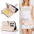 thumbnail image 1 of Allytechgroup Wallet Case for Apple iPhone 15 Pro Max,  Retro [1 Zipper Pocket + 6 Cards Slots] Hand Wrist Shoulder Strap Stand Shockproof iPhone 15 Pro Max Cover Case for Girls Women, White, 1 of 10