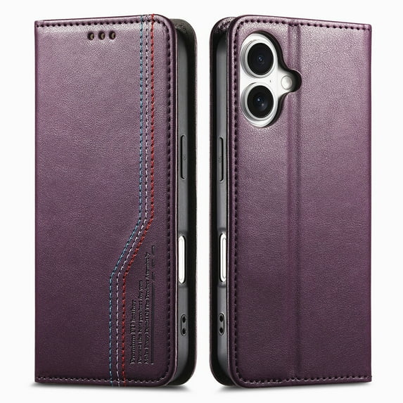 Allytechgroup Wallet Case for Apple iPhone 15 Pro Max, Rugged TPU Faux Leather Flip Cover with Shock-Absorbent Protection, Card & Cash Slots, Stand Holder, Anti-Scratch Wrist Strap Design, Purple