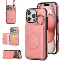 Allytechgroup Wallet Case for Apple iPhone 16, with Crossbody Shoulder Strap Cards Holders Ring Stand Magnetic Back Cover Anti-Scratch Phone Case Shell for iPhone 16,Pink