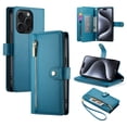 thumbnail image 1 of Allytechgroup Wallet Case for Apple iPhone 16 Pro, 9 Cards Holder + Zipper Pocket + Hand Wrist Shockproof Stand Flip Cover RFID Blocking Phone Case for Women Men, Blue, 1 of 7