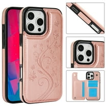 Allytechgroup Wallet Case for Apple iPhone 16 Pro Max, Butterfly Flower Embossed Slim Fit Shell Stand Shockproof Cards Holder Protective Phone Case Cover for Women Girls, Rosegold