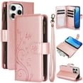 thumbnail image 1 of Allytechgroup Wallet Case for Apple iPhone 16 Pro Max, Multiple Cards Slots Zipper Pocket PU Leather with Stylish Pattern Hand Strap Flip Cover Phone Case for iPhone 16 Pro Max, Rosegold, 1 of 7