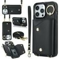 thumbnail image 1 of Allytechgroup Wallet Case for Apple iPhone 16 Pro Max, RFID Blocking Crossbody Shoulder Strap Hand Wrist Cards Holder Ring Stand Bumper Drop Protection Phone Case for Girls Women, Black, 1 of 9