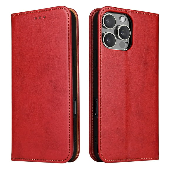 Allytechgroup Wallet Case for Apple iPhone 16 Pro, Premium Leather Flip Stand Cards Holder Business Type RFID Blocking Shockproof Phone Case Cover for iPhone 16 Pro, Red