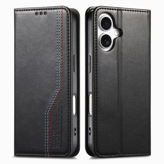 Allytechgroup Wallet Case for Apple iPhone 17e 16e 6.1", Rugged TPU Faux Leather Flip Cover with Shock-Absorbent Protection, Card & Cash Slots, Stand Holder, Anti-Scratch Wrist Strap Design, Black