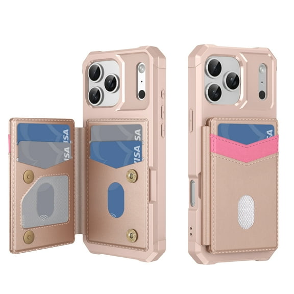 Allytechgroup Wallet Case for Apple iPhone 17 Pro, PU Leather TPU Shockproof Anti-Scratch Cards Slots Stand Protective Magnetic Closure Flip Back Cover Shell for iPhone 17 Pro, Rosegold