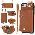 thumbnail image 1 of Allytechgroup Wallet Case for Apple iPhone 7 / 8 / SE 2022 & 2020, RFID Blocking Crossbody Shoulder Strap Hand Wrist Cards Holder Ring Stand Bumper Drop Protection Phone Case for Girls Women, Brown, 1 of 8