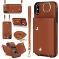 thumbnail image 1 of Allytechgroup Wallet Case for Apple iPhone XS Max, RFID Blocking Crossbody Shoulder Strap Hand Wrist Cards Holder Ring Stand Bumper Drop Protection Phone Case for Girls Women, Brown, 1 of 9