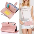 thumbnail image 1 of Allytechgroup Wallet Case for Apple iPhone XS/ iPhone X,  Retro [1 Zipper Pocket + 6 Cards Slots] Hand Wrist Shoulder Strap Stand Shockproof iPhone XS/ iPhone X Cover Case for Girls Women, Rosegold, 1 of 10