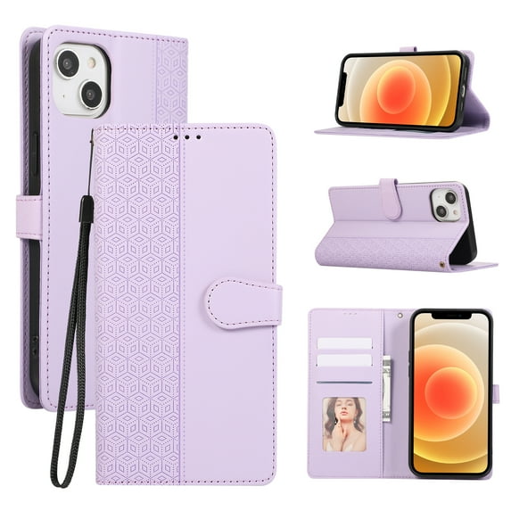 Allytechgroup Wallet Case Compatible with Apple iPhone 13 for Women Men, Flip Stand Cards Slots Bumper Anti-Scratch All-Round Protection Slim Fit Shell Cover Phone Case for iPhone 13, Purple