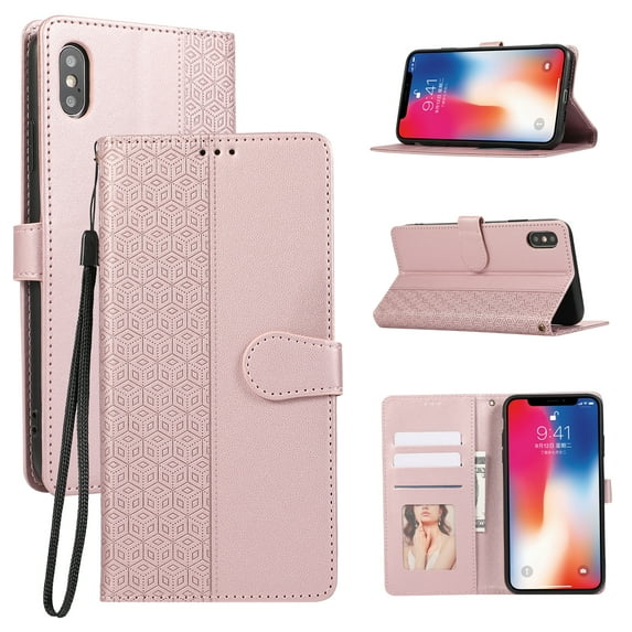 Allytechgroup Wallet Case Compatible with Apple iPhone XS/ iPhone X for Women Men, Flip Stand Cards Slots Bumper Anti-Scratch All-Round Protection Slim Fit Shell Cover Phone Case, Rosegold