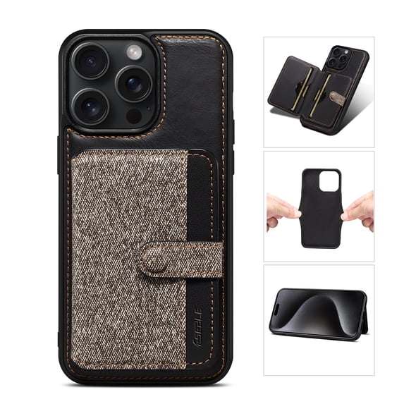 Allytechgroup Credit Card Slots Kickstand Shockproof Slim PU Leather Wallet Cell Phone Case for Apple iPhone 15 Plus, Gray