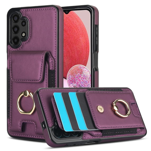 Allytechgroup Wallet Case Compatible with Samsung Galaxy A14 5G, RFID Blocking Shockproof Stand Slim Fit Case Cover for Women Men, Purple