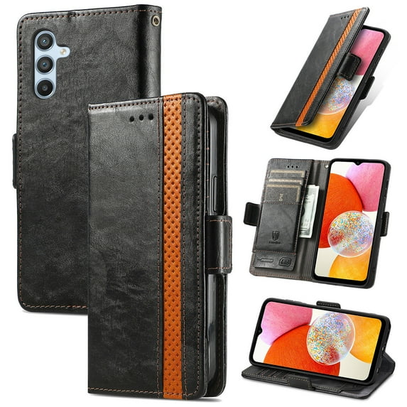Allytechgroup Wallet Case Cover for Samsung Galaxy A14 5G, Vintage PU Leather RFID Blocking Cards Holder Stand Flip Folio Mangetic Closure Shockproof Phone Case Cover for Galaxy A14 5G, Black