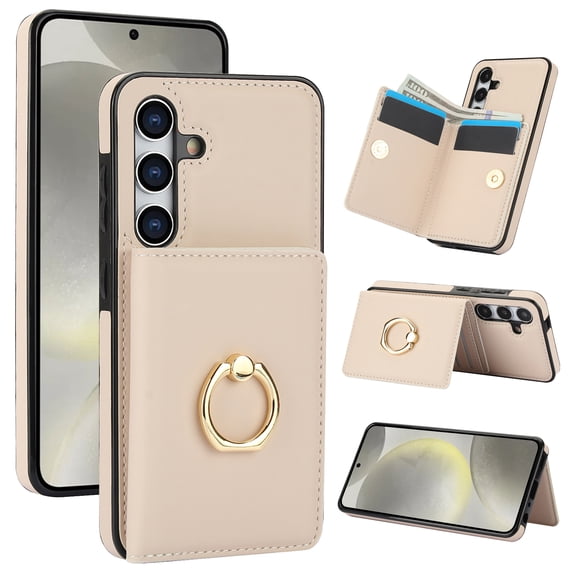 Allytechgroup Wallet Case Cover for Samsung Galaxy S24 FE, with Ring Holder Cards Slots Premium PU Leather TPU Back Cover Shockproof RFID Blocking Phone Case for Samsung Galaxy S24 FE, White