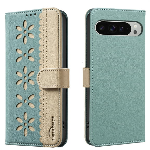 Allytechgroup Wallet Case for Google Pixel 10 /10 Pro, PU Leather Case with Credit Card Slot Magnetic Closure Floral Cutout Shockproof Protective Back Cover for Google Pixel 10 /10 Pro, Green