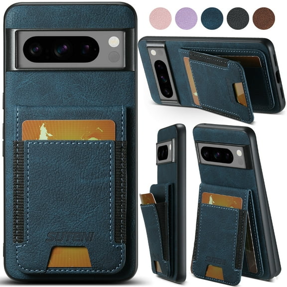 Allytechgroup Wallet Case for Google Pixel 6 Pro, Luxury Durable PU Leather Kickstand Magnetic Closure Cover With Flip Credit Card Holder, Shockproof Protective Shell for Women Men, Blue