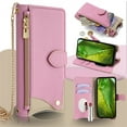 thumbnail image 1 of Allytechgroup Wallet Case for Google Pixel 6a with Makeup Mirror, Detachable Metal Shoulder Strap Cards Slots Zipper Pocket Shockproof Protective Phone Case for Google Pixel 6a, Pink, 1 of 8