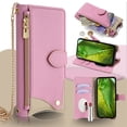thumbnail image 1 of Allytechgroup Wallet Case for Google Pixel 7 Pro with Makeup Mirror, Detachable Metal Shoulder Strap Cards Slots Zipper Pocket Shockproof Protective Phone Case for Google Pixel 7 Pro, Pink, 1 of 8