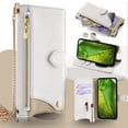 thumbnail image 1 of Allytechgroup Wallet Case for Google Pixel 7 Pro with Makeup Mirror, Detachable Metal Shoulder Strap Cards Slots Zipper Pocket Shockproof Protective Phone Case for Google Pixel 7 Pro, White, 1 of 8