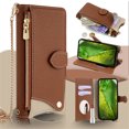 thumbnail image 1 of Allytechgroup Wallet Case for Google Pixel 7 Pro with Makeup Mirror, Detachable Metal Shoulder Strap Cards Slots Zipper Pocket Shockproof Protective Phone Case for Google Pixel 7 Pro, Brown, 1 of 8