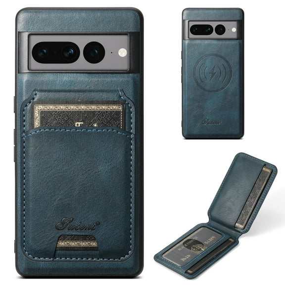 Allytechgroup Wallet Case for Google Pixel 8 Pro Compatible with MagSafe Detachable Pocket Wallet Magnetic Card Bag PU Leather Case with Kickstand Credit Card Slots Wireless Charging - Blue