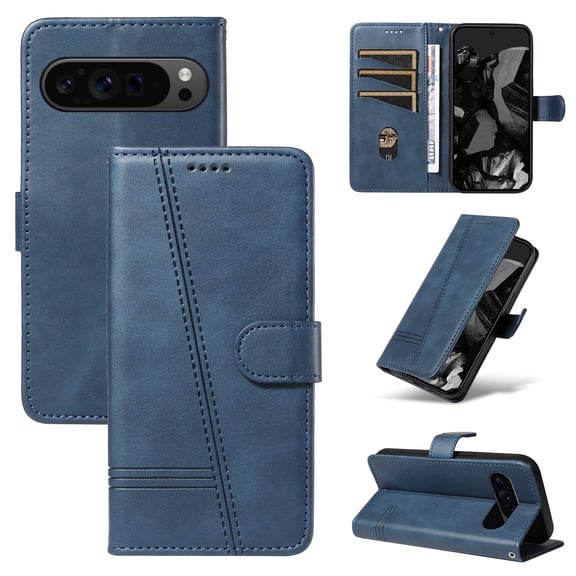 Allytechgroup Wallet Case for Google Pixel 9, Built-in Credit Card Slot & Lanyard RFID Blocking PU Leather Flip Case Shockproof Full Body Protective Cover for Google Pixel 9, Blue