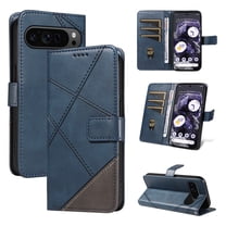 Allytechgroup Wallet Case for Google Pixel 9 Pro XL, Stylish Design PU Leather Flip Stand Cover Shell with Cards Slots Hand Wrist Protective Phone Case for Women Men, Blue