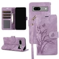 thumbnail image 1 of Allytechgroup Wallet Case for Google Pixel 9A with Stylish Orchid Butterflies Embossed Pattern, Premium PU Leather Kickstand Magnetic Clasp Shockproof Case with Card Holder & Wrist Strap, Purple, 1 of 7