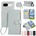 thumbnail image 1 of Allytechgroup Wallet Case for Google Pixel 9A, Zipper Pocket Phone Case with Card Slots, Crossbody Strap, Magnetic Closure Shockproof PU Leather Flip Folio Case for Girls Women, Cyan, 1 of 9
