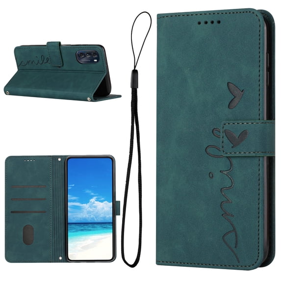 Allytechgroup Wallet Case for Motorola Moto Edge 2024,Shock Absorption Heart Pattern PU Leather Magnetic Closure Folio Flip Holder Card Slots Phone Cover with Wrist Strap,Green