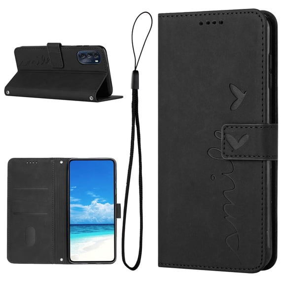 Allytechgroup Wallet Case for Motorola Moto Edge 2025,Shock Absorption Heart Pattern PU Leather Magnetic Closure Folio Flip Holder Card Slots Phone Cover with Wrist Strap,Black