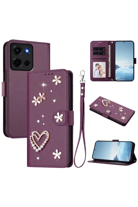 Wallet Case for Motorola Moto G (2026) with Wrist Strap, Slim Fit PU Leather Rugged with Card Holder RFID Blocking Shockproof Protective Back Cover for Women Girls, Darkpurple