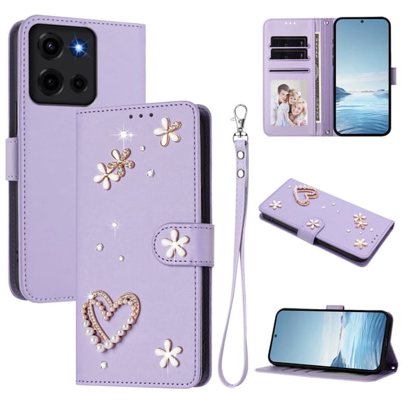 Allytechgroup Wallet Case for Motorola Moto G (2026) with Wrist Strap, Slim Fit PU Leather Rugged with Card Holder RFID Blocking Shockproof Protective Back Cover for Women Girls, Purple