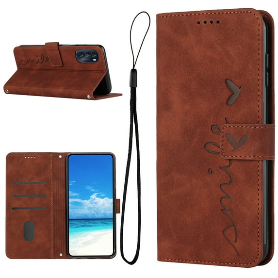 Allytechgroup Wallet Case for Motorola Moto G Power 5G 2024,Shock Absorption Heart Pattern PU Leather Magnetic Closure Folio Flip Holder Card Slots Phone Cover with Wrist Strap, Brown