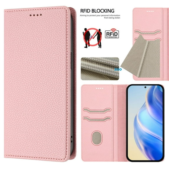 Allytechgroup Wallet Case for Motorola Moto G Stylus 5G 2025, Premium PU Leather Flip Cover Magnetic Closure Protective Stand RFID Blocking Cover for Moto G Stylus 5G 2025,Pink
