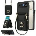 thumbnail image 1 of Allytechgroup Wallet Case for Motorola Razr 2024, Rugged Faux Leather Cover with Lanyard & Shoulder Strap Kickstand Credit Card Holder Cash Pocket Shockproof for Moto Razr 50/60, Black, 1 of 9