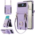 thumbnail image 1 of Allytechgroup Wallet Case for Motorola Razr 40 ultra, Rugged Faux Leather Cover with Lanyard & Shoulder Strap Kickstand Credit Card Holder Cash Pocket Shockproof Full Body Protective, Purple, 1 of 9