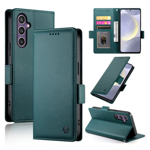 Allytechgroup Wallet Case for Samsung Galaxy A05, Premium PU Leather Cards Slots Shockproof Flip Cover Stand Feature Magnetic Closure Retro Business Style Case Cover for Galaxy A05, Darkgreen
