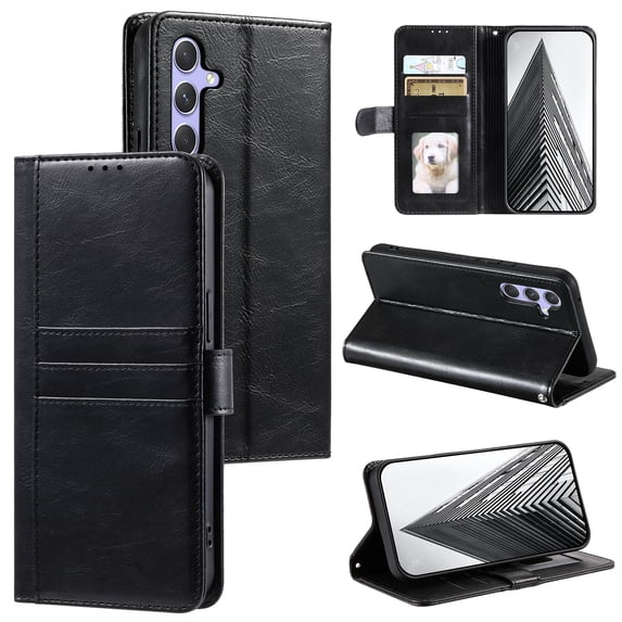 Allytechgroup Wallet Case for Samsung Galaxy A15, RFID Blocking PU Leather Flip Bumper with Credit Card Slot & Kickstand Shockproof Back Cover for Samsung Galaxy A15, Black