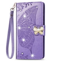 Allytechgroup Wallet Case for Samsung Galaxy A16 5G, Bling Sparkly Diamond PU Leather Phone Case with Credit Card Slot Wirst Strap Support Wireless Charging Shockproof Bumper, Lightpurple