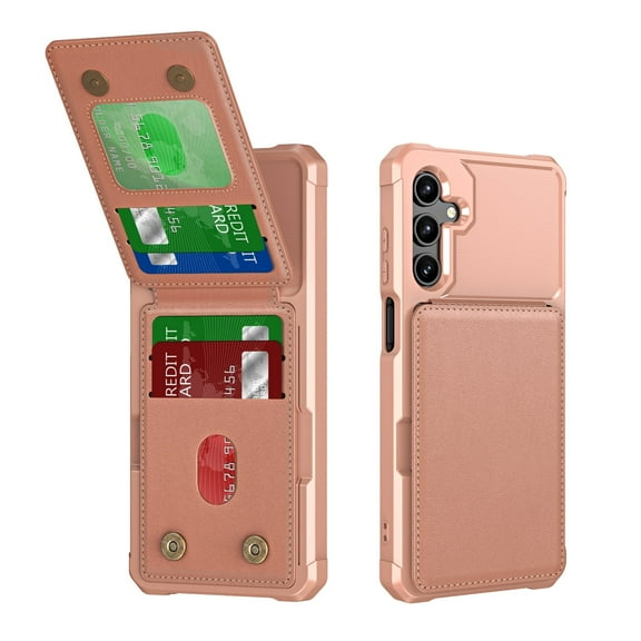 Allytechgroup Wallet Case for Samsung Galaxy A16 5G, PU Leather Hard PC Back Cover Shockproof Kickstand Bumper Anti-Slip Magnetic Closure Case Cover for Women Men, Rosegold