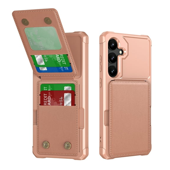 Allytechgroup Wallet Case for Samsung Galaxy A17 5G, PU Leather Hard PC Back Cover Shockproof Kickstand Bumper Anti-Slip Magnetic Closure Case Cover for Women Men, Rosegold
